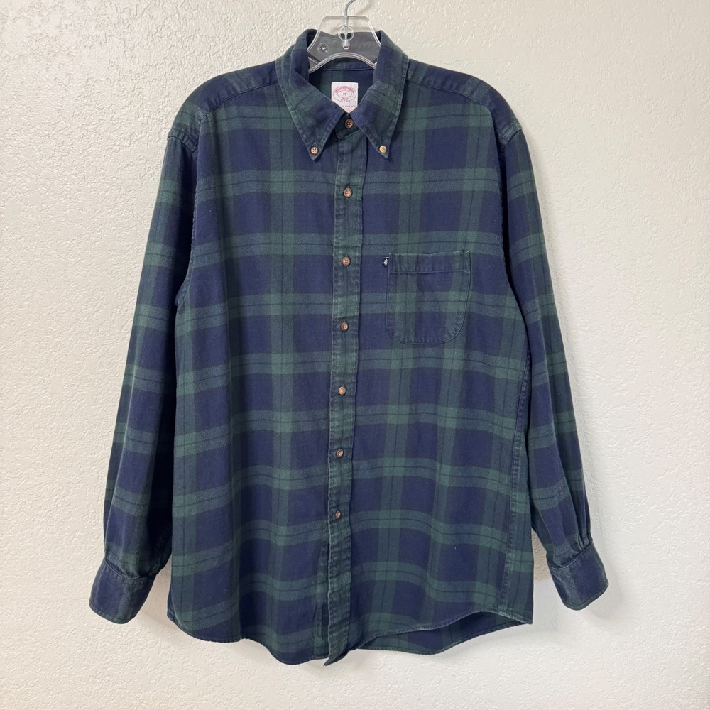 Brooks Brothers Shirt Mens M Green Blue Plaid Cotton Button Down‎ Black Watch